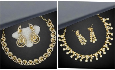 AK JEWEL STORES Alloy Gold-plated White Jewellery Set(Pack of 2)