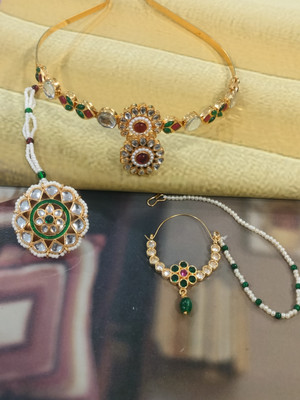 Aaruhi Creation Alloy Gold-plated Gold Jewellery Set(Pack of 3)