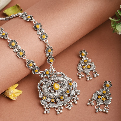 Pardha Jewels And Style Oxidised Silver Yellow, Silver Jewellery Set(Pack of 3)