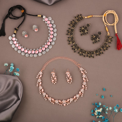 brado jewellery Brass Silver, White, Pink Jewellery Set(Pack of 3)