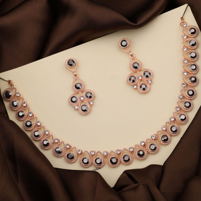 Alasca Brass Gold-plated Rose Gold, White, Grey Jewellery Set(Pack of 1)