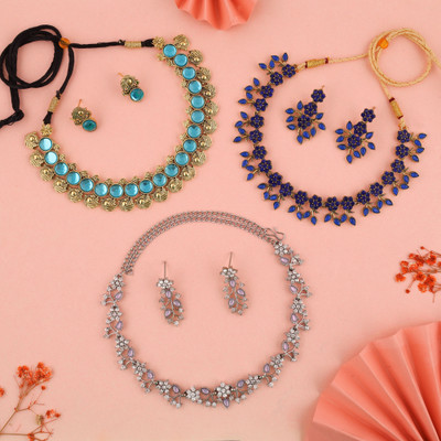 Vedda Brass Gold-plated Gold, Silver, Purple, Blue Jewellery Set(Pack of 3)