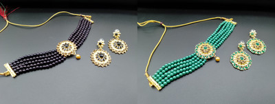 AK JEWEL STORES Alloy Gold-plated Black, Green Jewellery Set(Pack of 2)