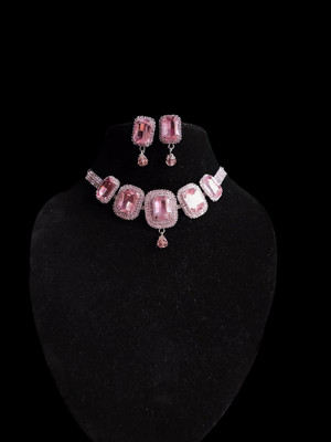 ORUKA Alloy Silver Pink Jewellery Set(Pack of 1)