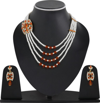 Bhana Jewells Alloy Gold-plated Gold, Orange, White, Multicolor Jewellery Set(Pack of 1)