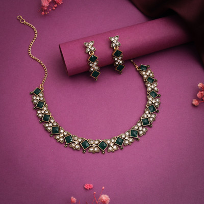 Vedda Brass Gold-plated White, Gold, Green Jewellery Set(Pack of 1)