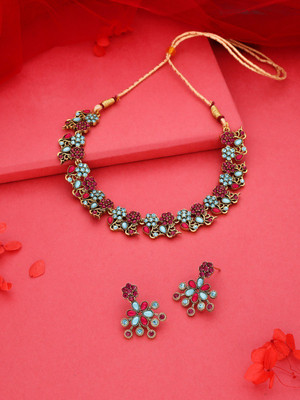 Mevada Jewellery Brass Blue, Pink Jewellery Set(Pack of 1)