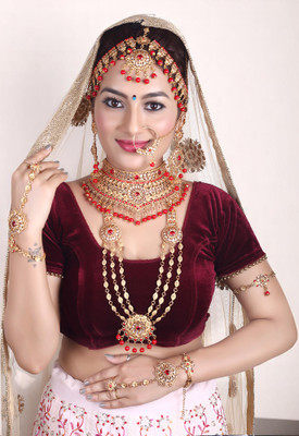 SHIV SHAKTI JEWELLERS Alloy Gold-plated Red Jewellery Set(Pack of 7)