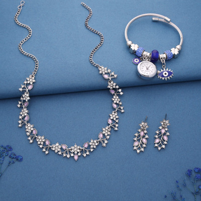 Vedda Brass Gold-plated Silver, White, Purple Jewellery Set(Pack of 1)