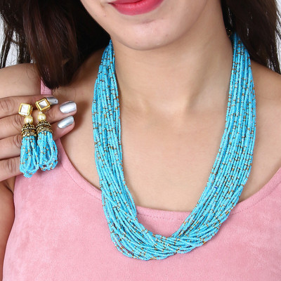 ORUKA Copper Gold-plated Blue Jewellery Set(Pack of 1)