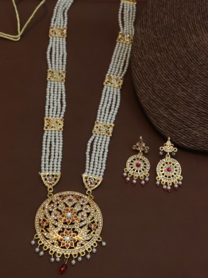 HR SALES Brass Gold-plated White Jewellery Set(Pack of 1)