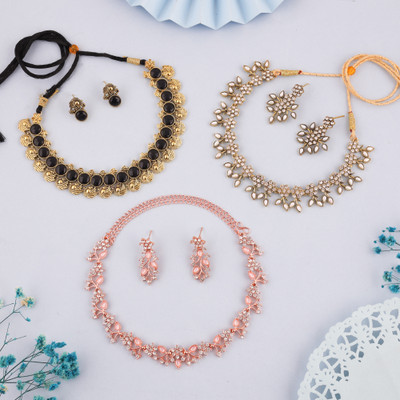 Vedda Brass Gold-plated Gold, Black, Rose Gold, Pink Jewellery Set(Pack of 3)