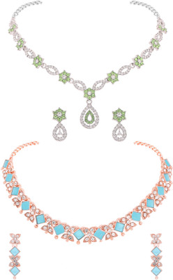 Vedda Brass Gold-plated Silver, Rose Gold, Green, Blue Jewellery Set(Pack of 2)