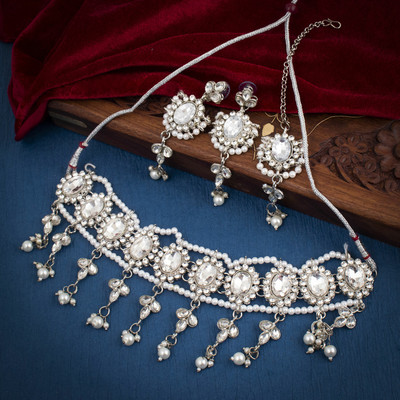 Sukkhi Brass Rhodium Silver Jewellery Set(Pack of 1)