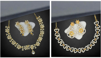 Rhymee Alloy Gold-plated White Jewellery Set(Pack of 1)