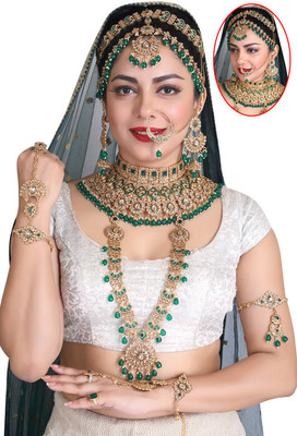 SHIVSHAKTI Alloy Gold-plated Green Jewellery Set(Pack of 7)