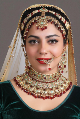 Tulsi Art Jewels Alloy Gold-plated Maroon Jewellery Set(Pack of 4)