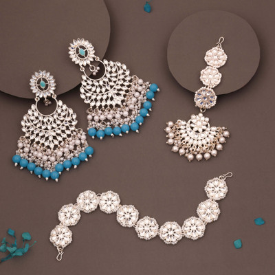 Alasca Brass Gold-plated White, Blue Jewellery Set(Pack of 1)