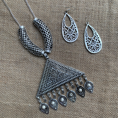 GEODE DELIGHT Oxidised Silver Silver Jewellery Set(Pack of 3)