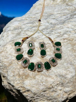 R A Enterprises Alloy Gold-plated Green Jewellery Set(Pack of 3)