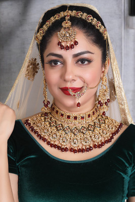 SHIV SHAKTI JEWELLERS Alloy Gold-plated Maroon Jewellery Set(Pack of 4)