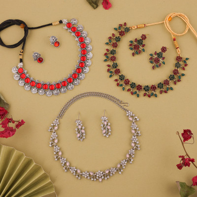 Vedda Brass Gold-plated Silver, Red, Pink, Gold Jewellery Set(Pack of 3)