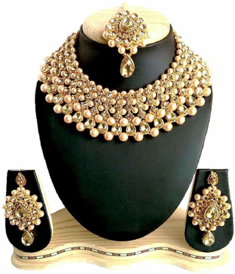 Chikku Brass Gold-plated Beige, Gold Jewellery Set(Pack of 1)