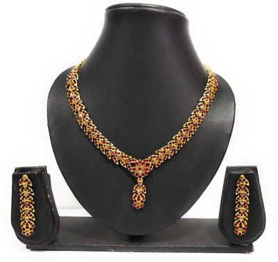 Rukma Alloy Gold-plated Maroon Jewellery Set(Pack of 1)