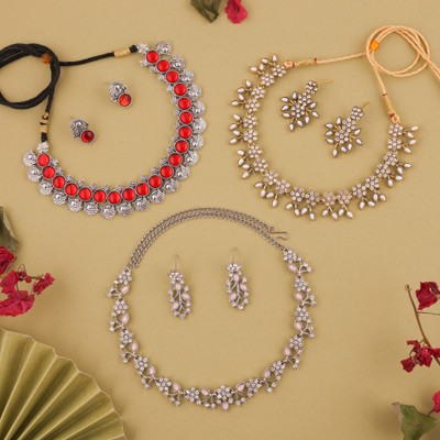 Divastri Brass Gold-plated Silver, White Jewellery Set(Pack of 3)