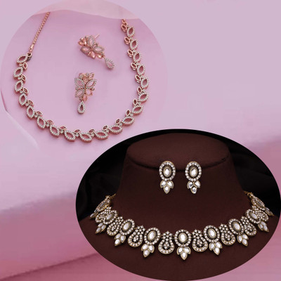 Alasca Brass Gold-plated Gold, White Jewellery Set(Pack of 2)