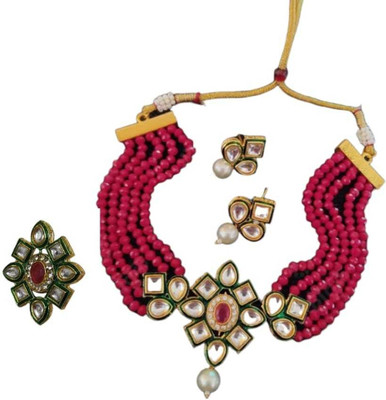 MARWARI TRADERS Metal Gold-plated Red Jewellery Set(Pack of 3)