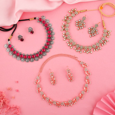 brado jewellery Brass Gold-plated Silver, White, Pink Jewellery Set(Pack of 3)
