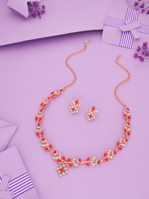 Vedda Brass Gold-plated Rose Gold, Red Jewellery Set(Pack of 1)