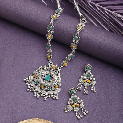 Pardha Jewels And Style Oxidised Silver Multicolor Jewellery Set(Pack of 3)