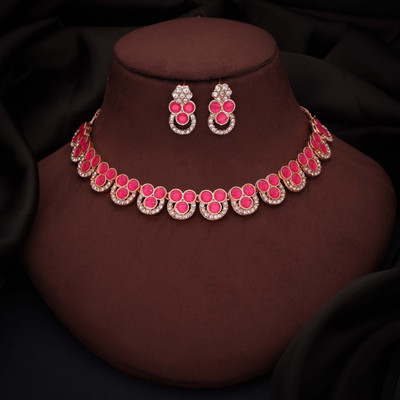 Alasca Brass Gold-plated Rose Gold, Pink Jewellery Set(Pack of 1)