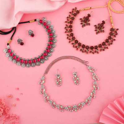 Vedda Brass Gold-plated Silver, White, Pink Jewellery Set(Pack of 3)