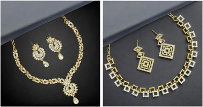 Rhymee Alloy Gold-plated White Jewellery Set(Pack of 2)