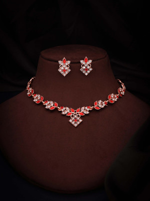 Vedda Brass Gold-plated Rose Gold, Red Jewellery Set(Pack of 1)