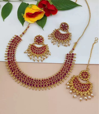 A1 Bhumika Trendz Alloy Gold-plated Red Jewellery Set(Pack of 1)