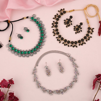 brado jewellery Brass Gold-plated Silver, White, Green Jewellery Set(Pack of 3)