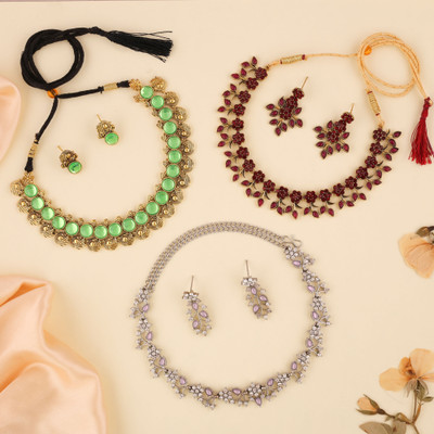 Vedda Brass Gold-plated Silver, White, Gold Jewellery Set(Pack of 3)