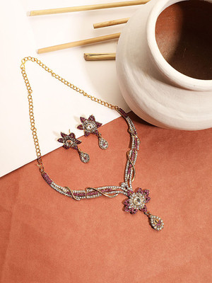 Anika's Creation Brass Gold-plated Pink Jewellery Set(Pack of 1)