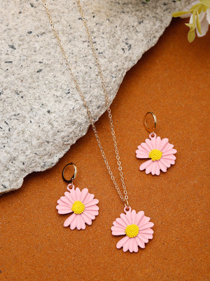 Divastri Alloy Gold-plated Pink Jewellery Set(Pack of 3)