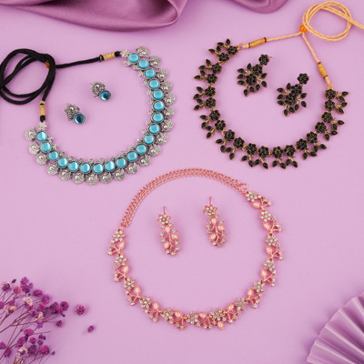 Vedda Brass Gold-plated Silver, White, Pink Jewellery Set(Pack of 3)