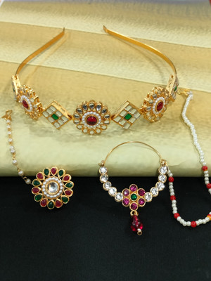 Aaruhi Creation Alloy Gold-plated Gold Jewellery Set(Pack of 3)