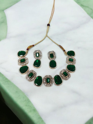 R A Enterprises Alloy Gold-plated Green Jewellery Set(Pack of 3)