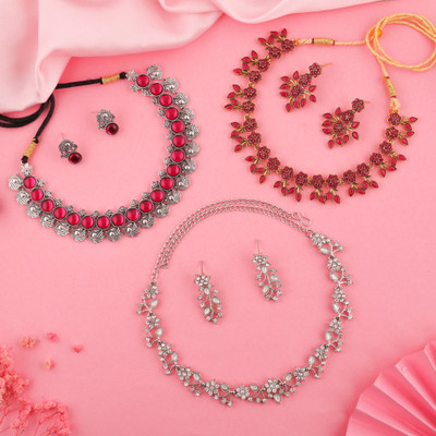 Vedda Brass Gold-plated Silver, White, Pink Jewellery Set(Pack of 3)