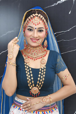 SS IMITATION JEWELLERY Alloy Gold-plated Red Jewellery Set(Pack of 7)