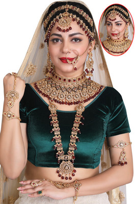 SHIVSHAKTI Alloy Gold-plated Maroon Jewellery Set(Pack of 7)