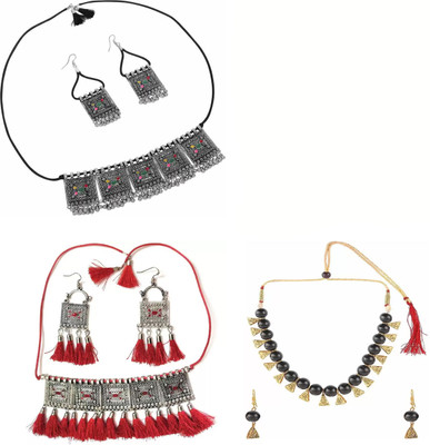 Gleamora Alloy Silver Multicolor Jewellery Set(Pack of 3)